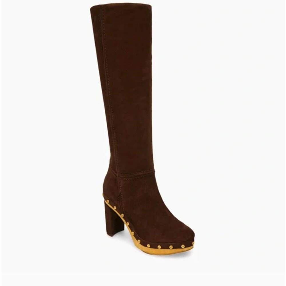 Veronica Beard Glendale Suede Clog Boots 9.5 NWOT Tall Knee High Brown Wood - Picture 2 of 13